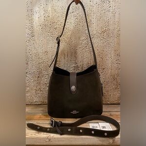 COACH HADLEY CONVERTIBLE CROSSBODY SUEDE SHOULDER BAG COLOR - SILVER/EXPRESSO